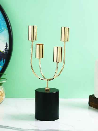 Celestial Gold Toned Solid 4 Arm Pillar Metal Candle Holder