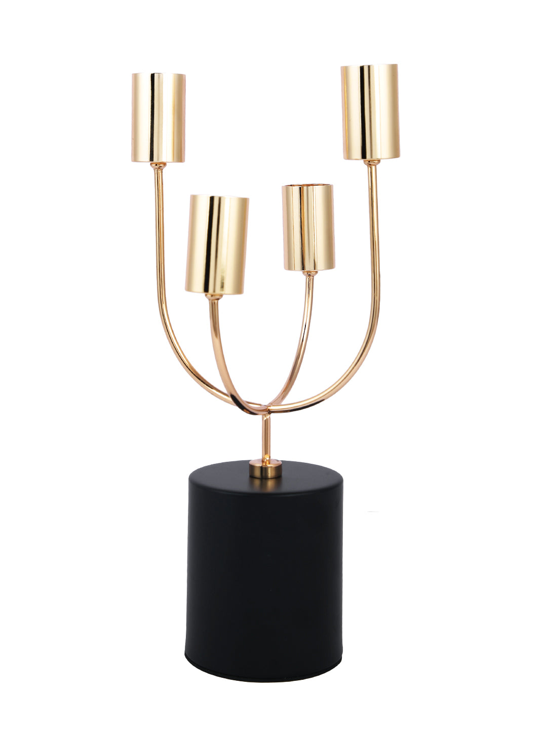Celestial Gold Toned Solid 4 Arm Pillar Metal Candle Holder