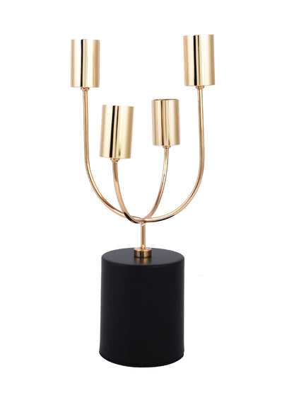 Celestial Gold Toned Solid 4 Arm Pillar Metal Candle Holder