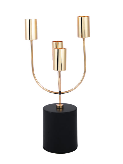 Celestial Gold Toned Solid 4 Arm Pillar Metal Candle Holder