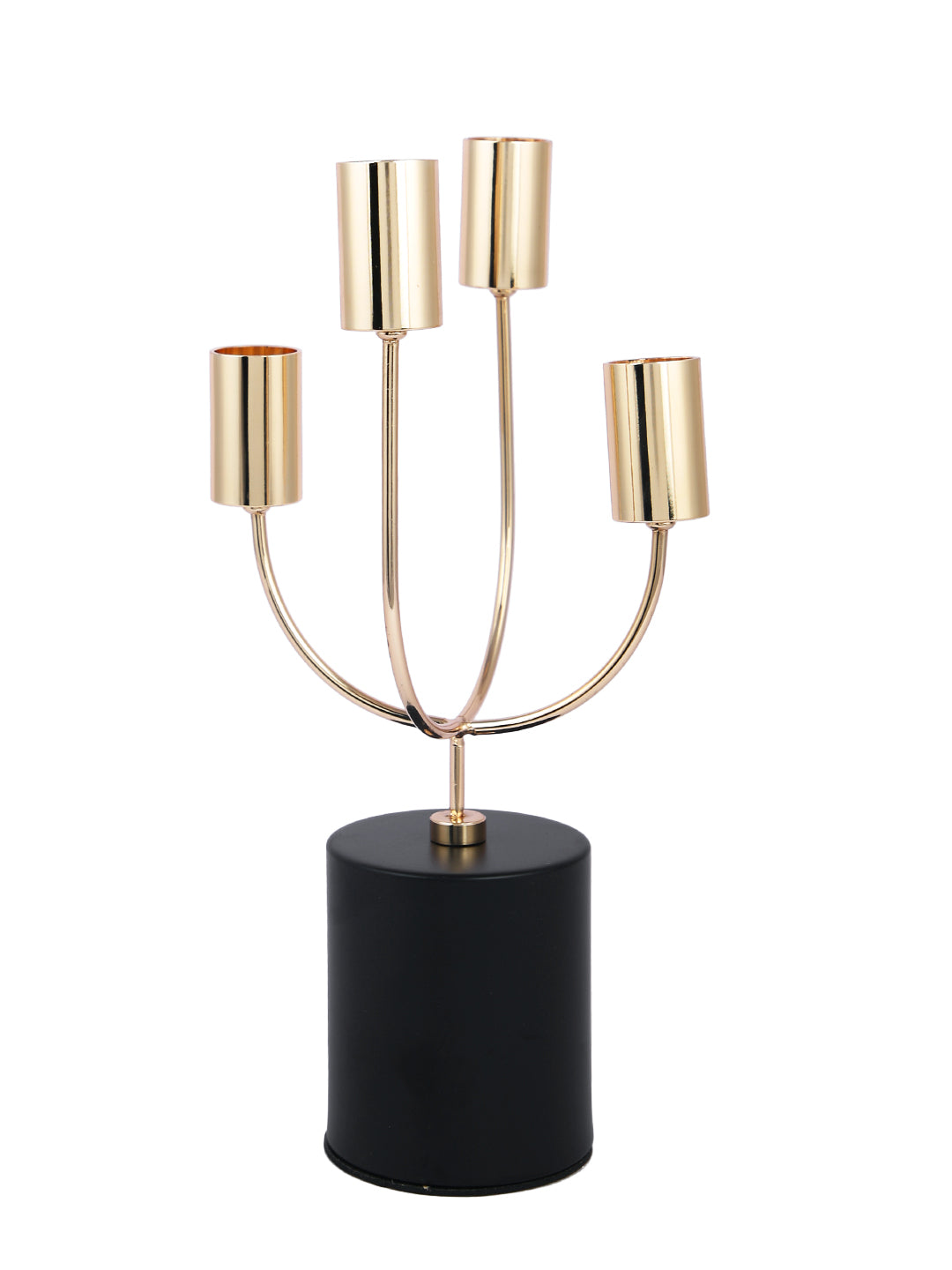 Celestial Gold Toned Solid 4 Arm Pillar Metal Candle Holder