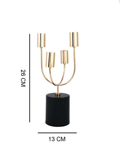 Celestial Gold Toned Solid 4 Arm Pillar Metal Candle Holder