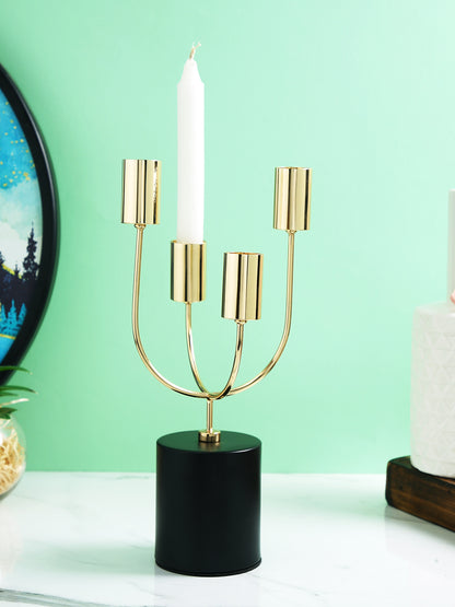 Celestial Gold Toned Solid 4 Arm Pillar Metal Candle Holder