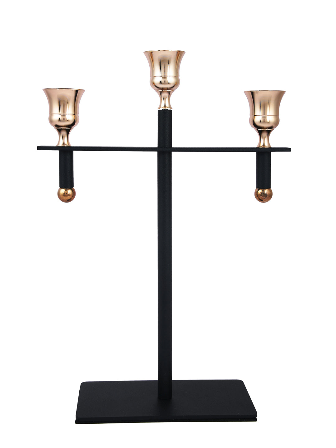 Gold Toned Black Trio Radiant 3 Arm Pillar Candle Holder