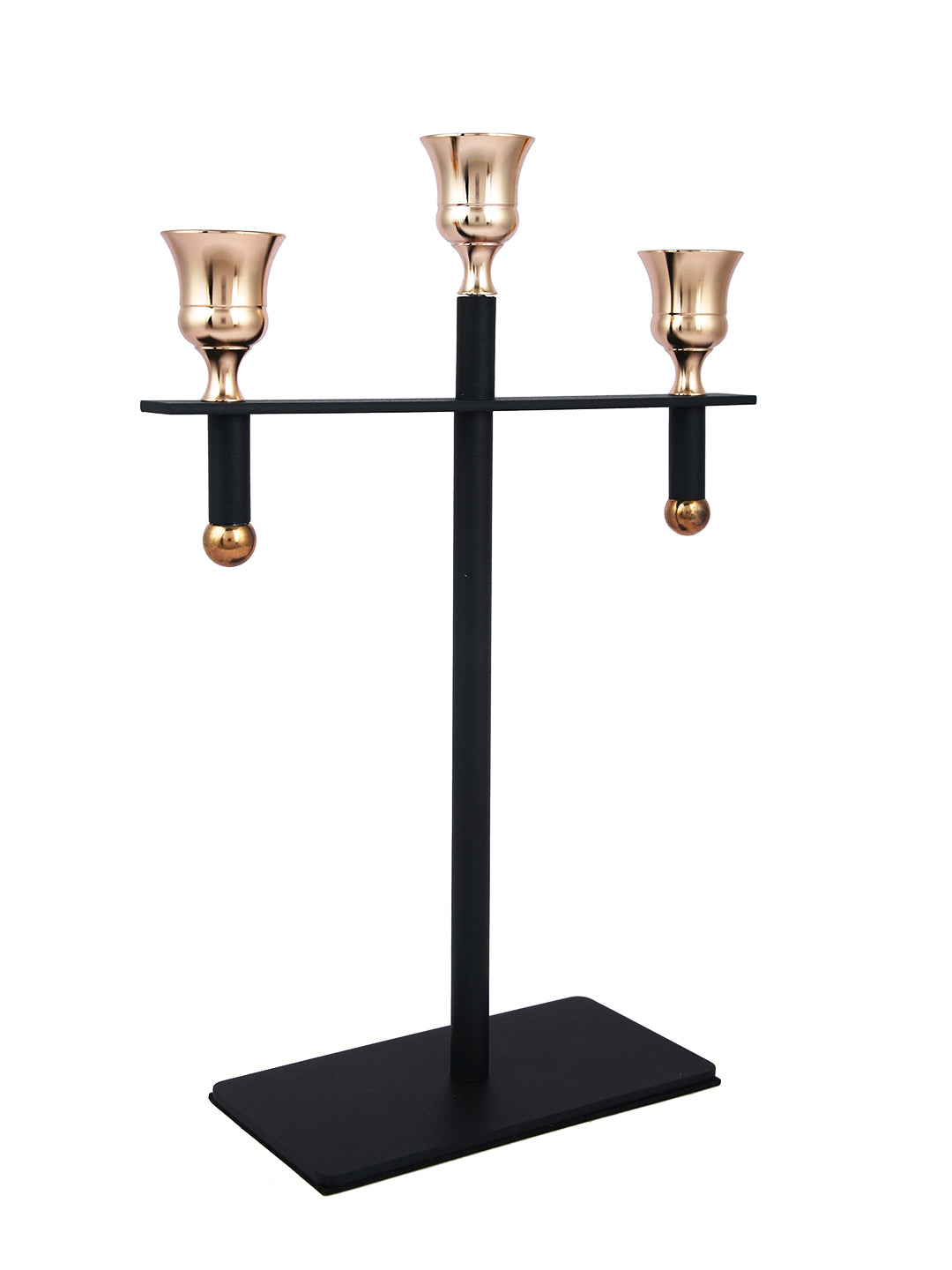 Gold Toned Black Trio Radiant 3 Arm Pillar Candle Holder