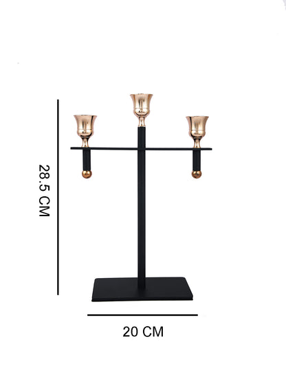 Gold Toned Black Trio Radiant 3 Arm Pillar Candle Holder