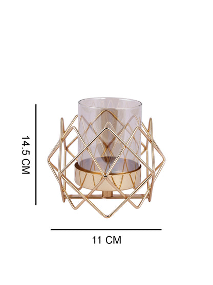 Gold Toned Transparent Solid Pilar Metal Glass Candle Holders