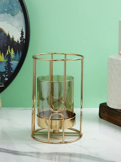 Gold Toned Glass Cylindercal Candle Holder