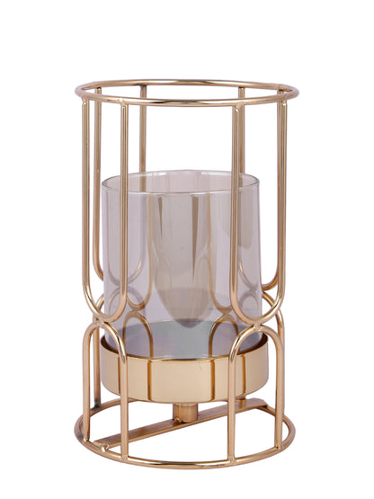 Gold Toned Glass Cylindercal Candle Holder