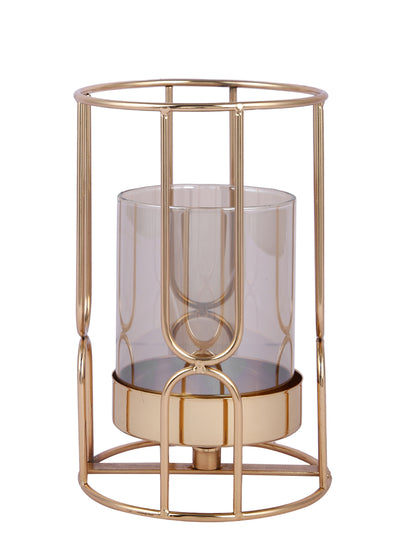 Gold Toned Glass Cylindercal Candle Holder