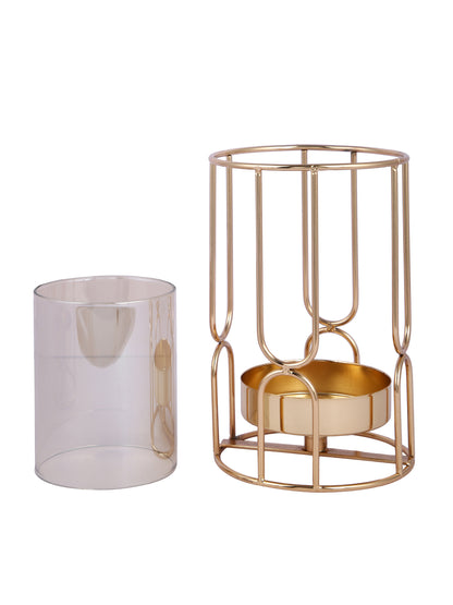 Gold Toned Glass Cylindercal Candle Holder