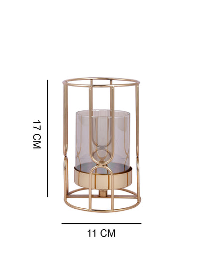 Gold Toned Glass Cylindercal Candle Holder