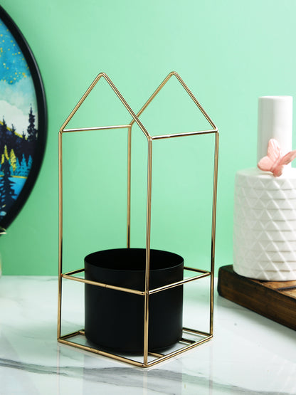 Gold Toned Black Solid Metal Candle Holder With Case