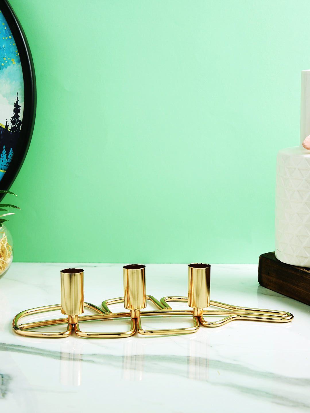 Golden Metal Leaf Triple Candle Holder