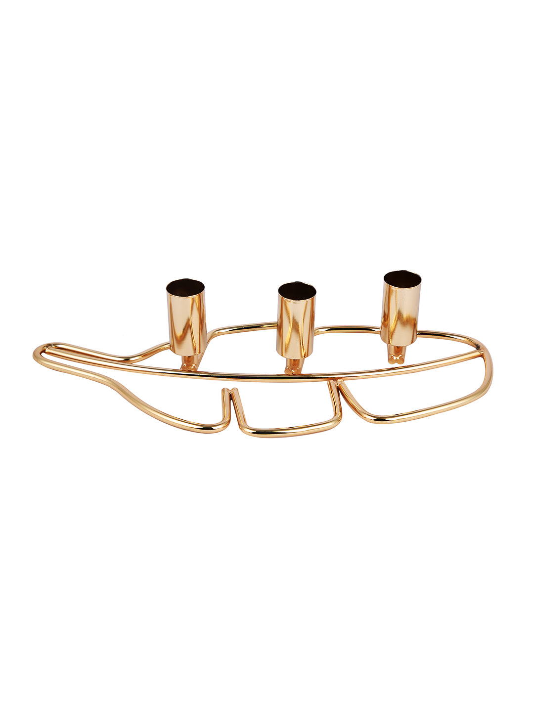 Golden Metal Leaf Triple Candle Holder