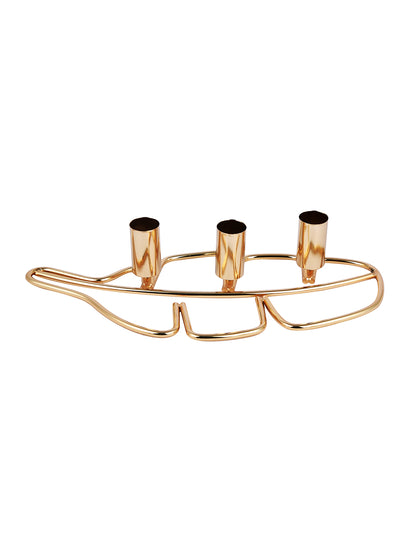 Golden Metal Leaf Triple Candle Holder