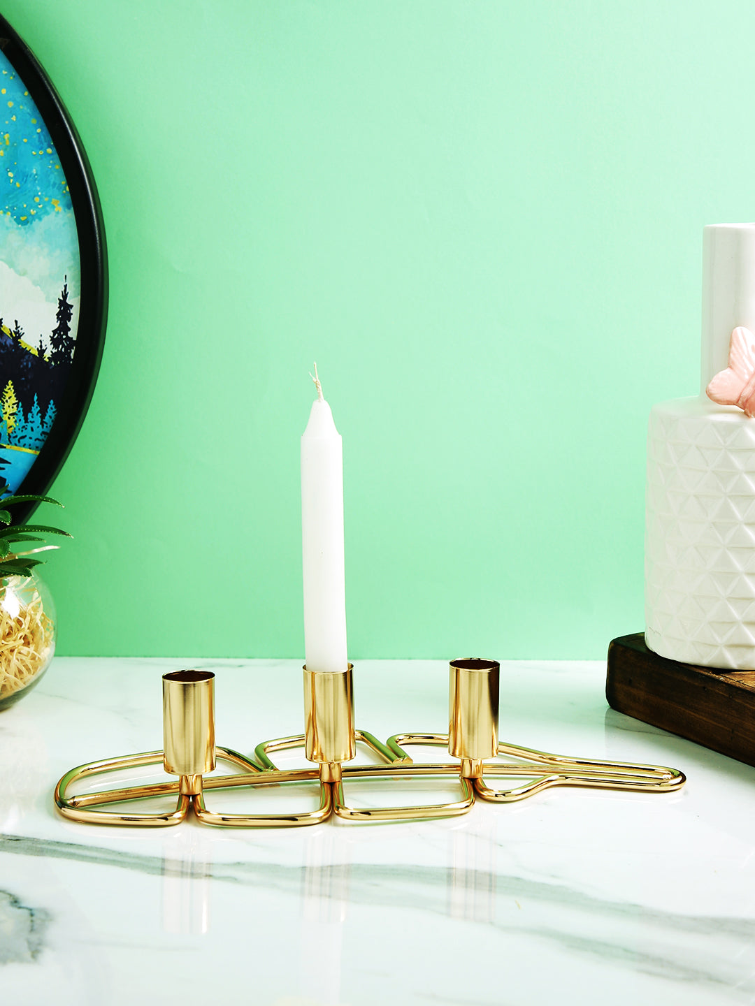 Golden Metal Leaf Triple Candle Holder