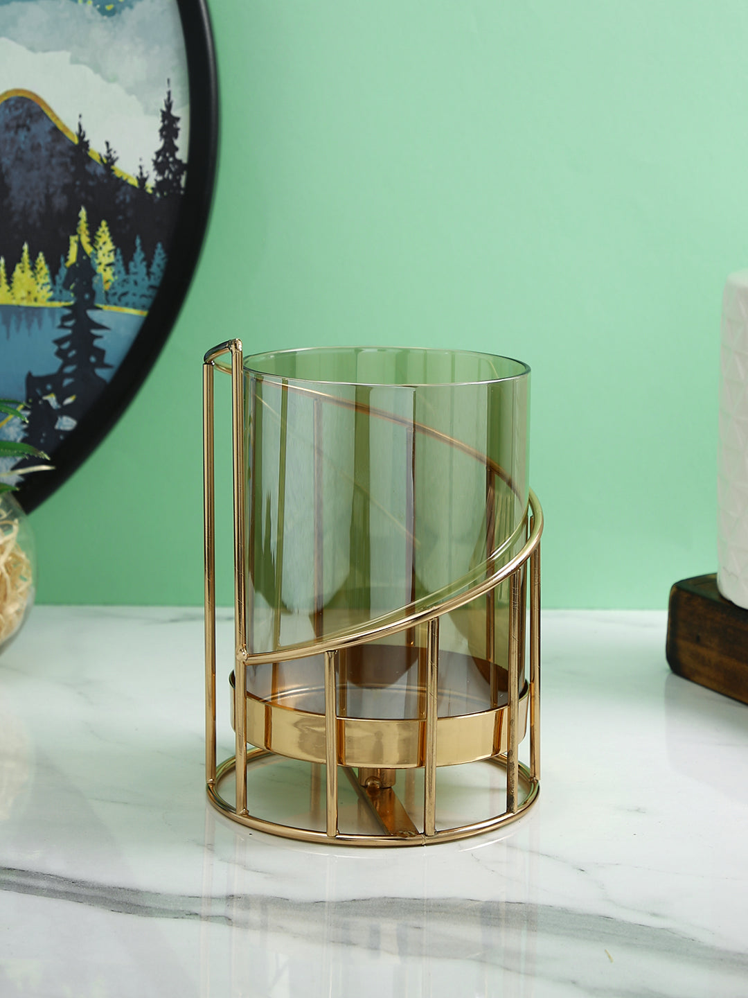 Golden Metal & Glass Candle Holder