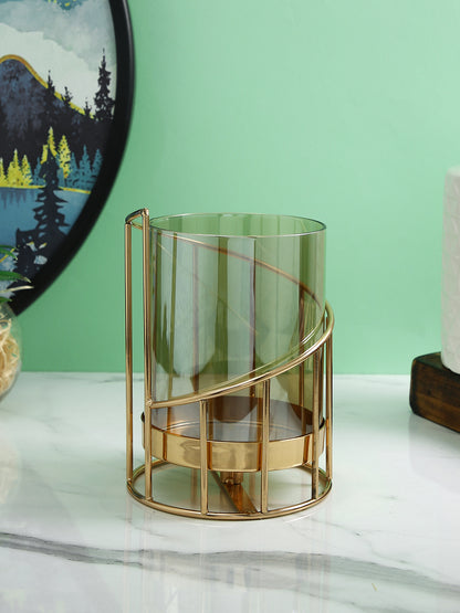 Golden Metal & Glass Candle Holder