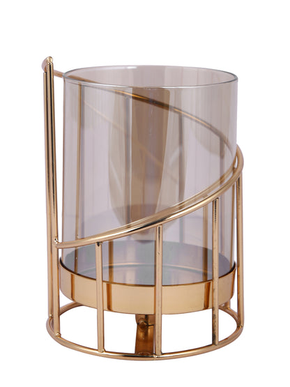 Golden Metal & Glass Candle Holder