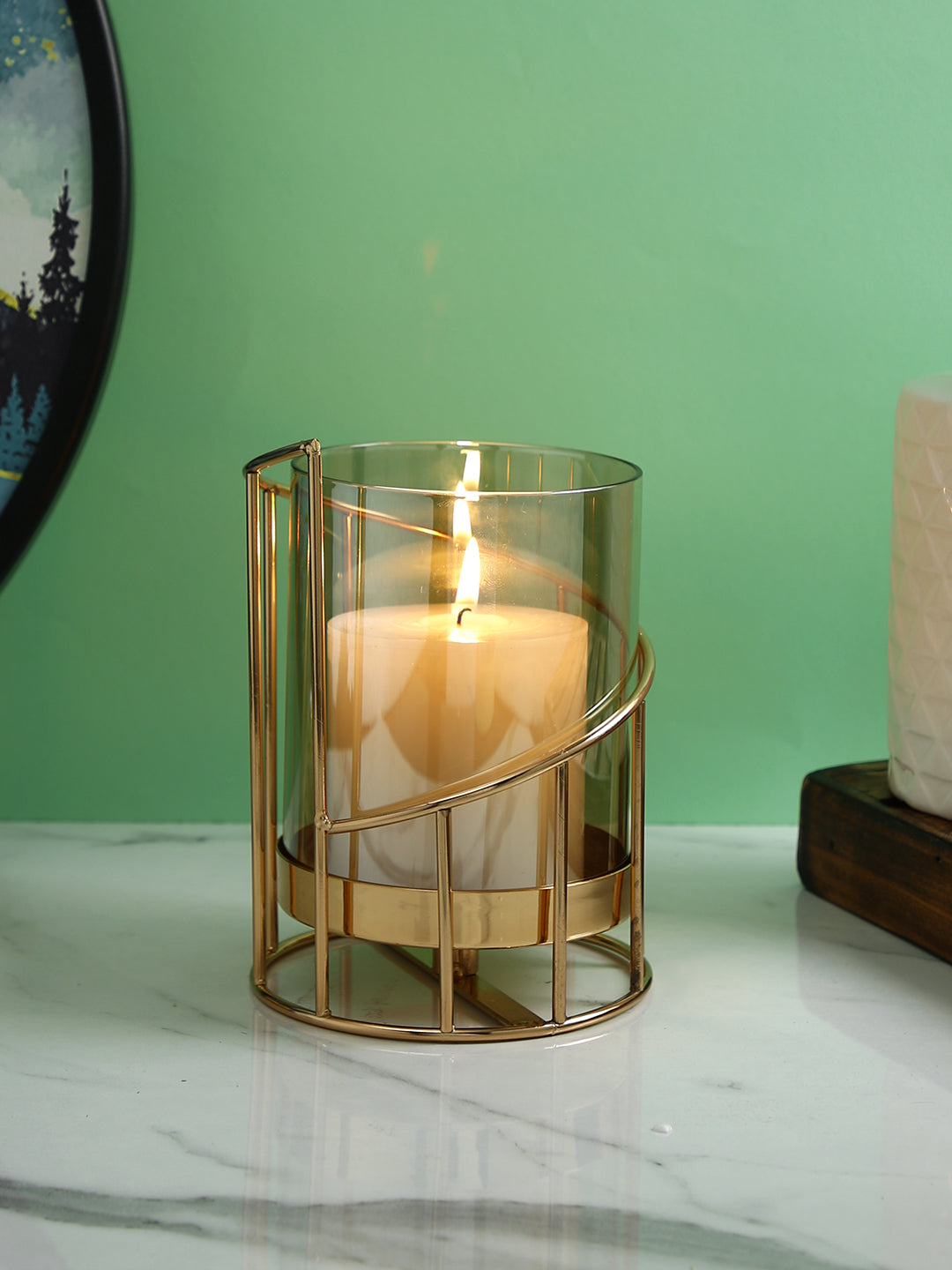 Golden Metal & Glass Candle Holder