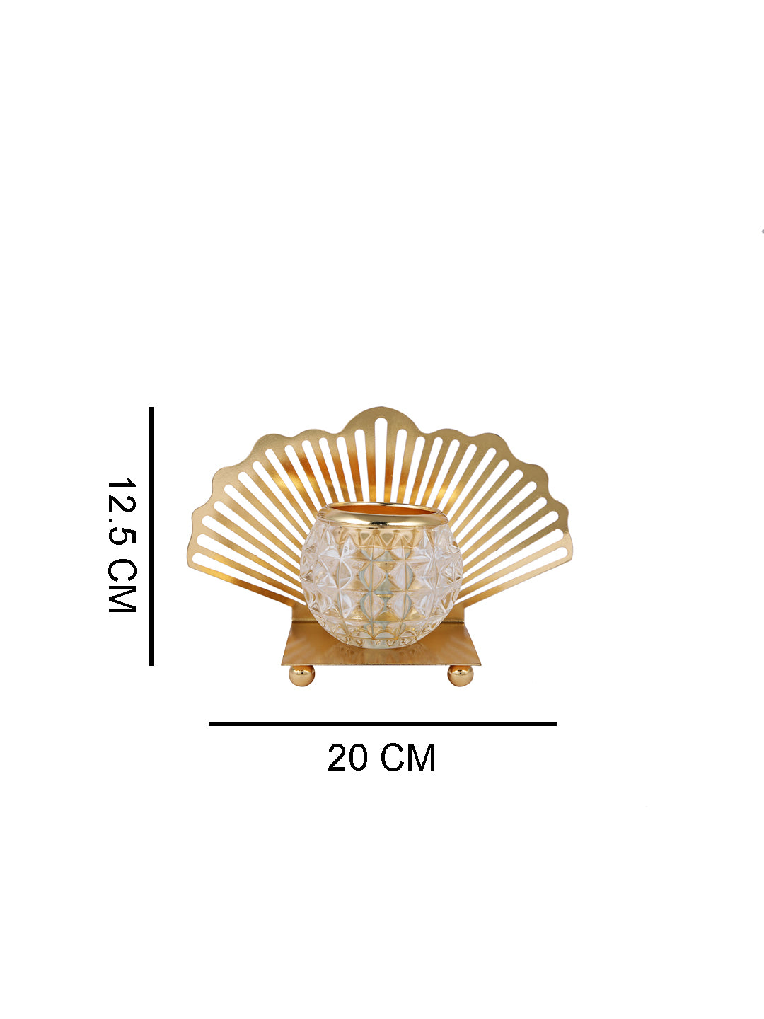 Gold Toned Transparent Textured Seashell Metal Glass Candle Holder