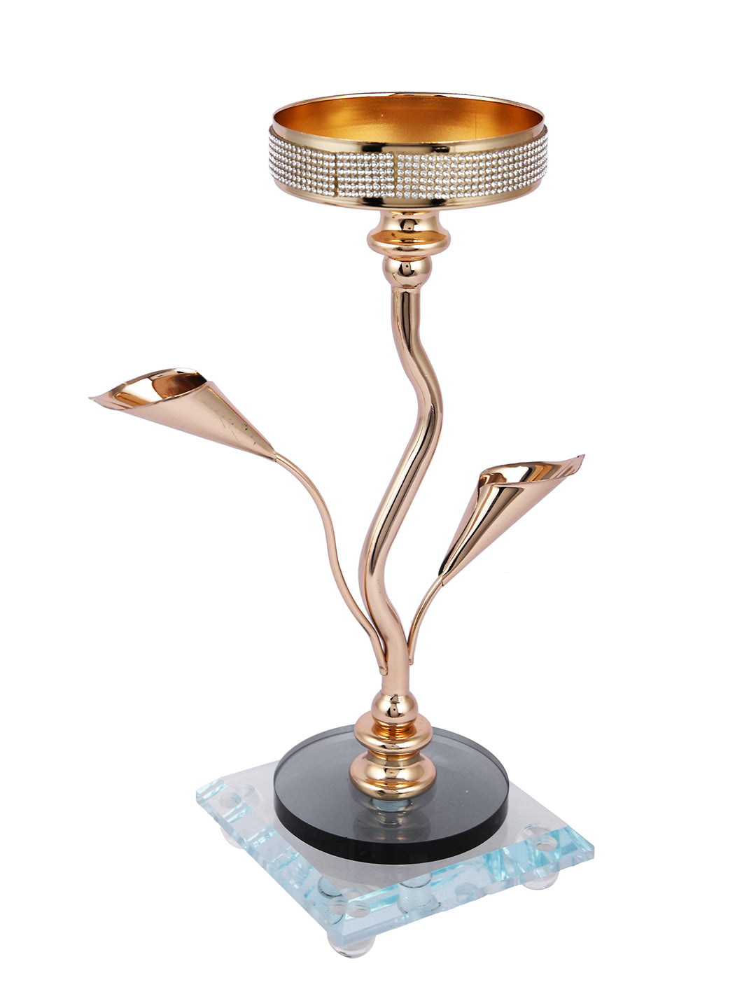 Gold Toned Textured Metal Nature Candle Holder