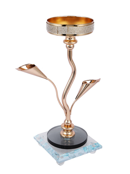 Gold Toned Textured Metal Nature Candle Holder