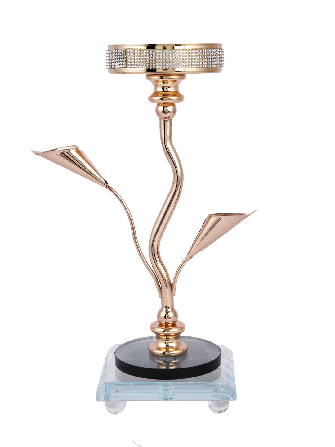 Gold Toned Textured Metal Nature Candle Holder