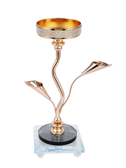 Gold Toned Textured Metal Nature Candle Holder