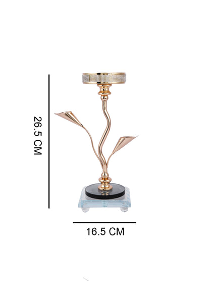 Gold Toned Textured Metal Nature Candle Holder