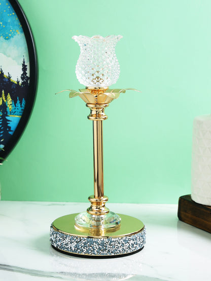 Golden Metal & Glass Candle Holder