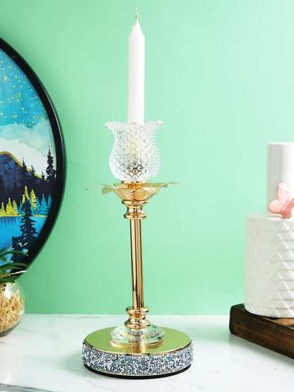 Golden Metal & Glass Candle Holder