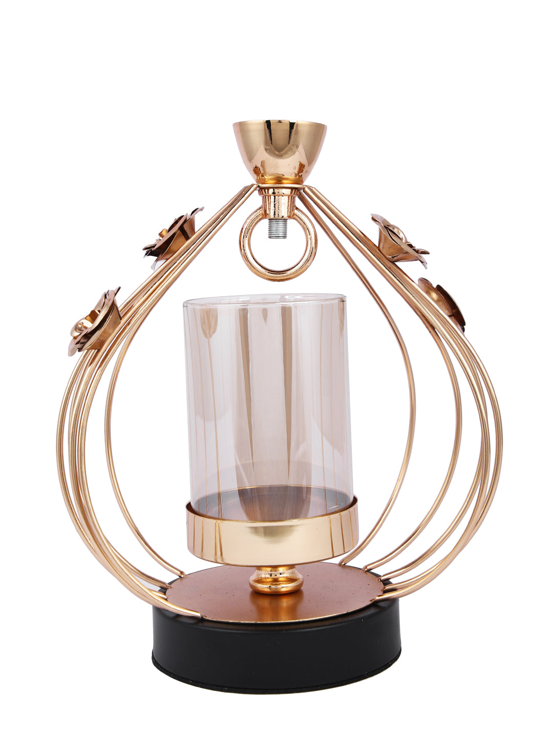 Gold Toned Transparent Solid Caged Metal Glass Candle Holder