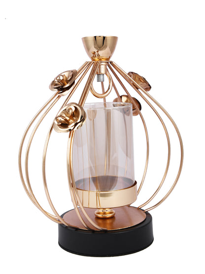 Gold Toned Transparent Solid Caged Metal Glass Candle Holder