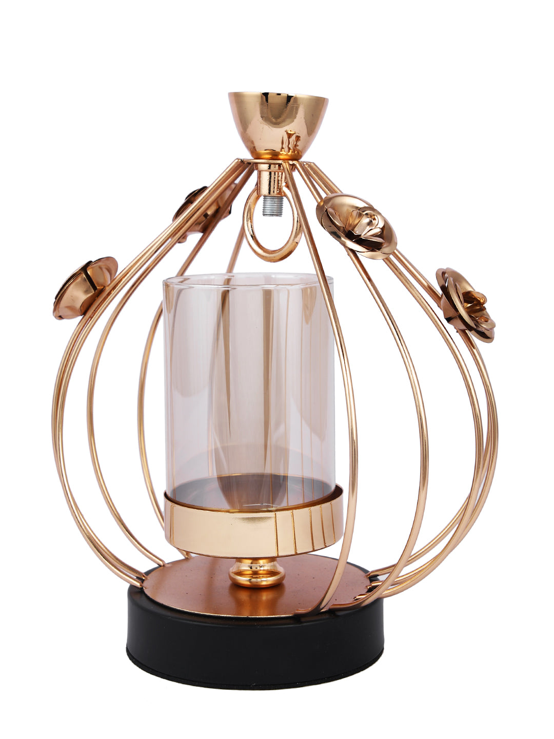 Gold Toned Transparent Solid Caged Metal Glass Candle Holder