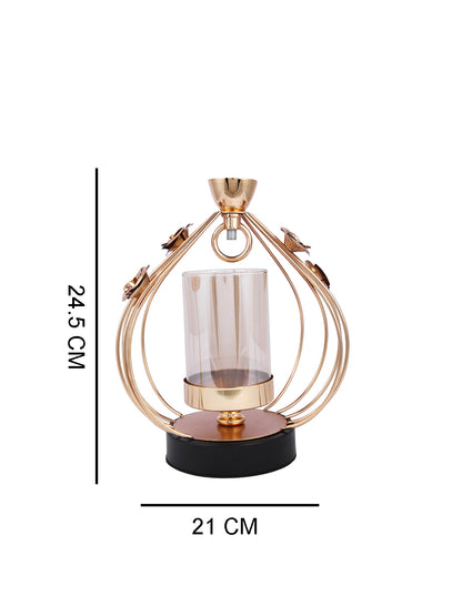 Gold Toned Transparent Solid Caged Metal Glass Candle Holder