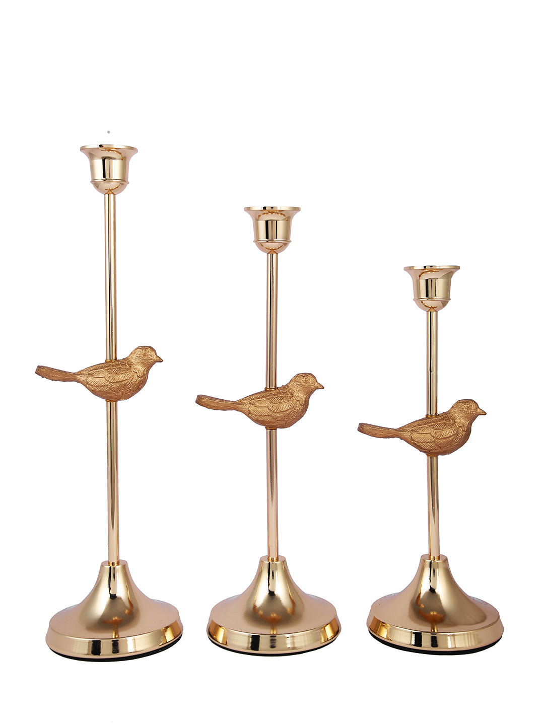Gold Tonde 3 Pieces Textured Avian Elegance Metal Candle Holder