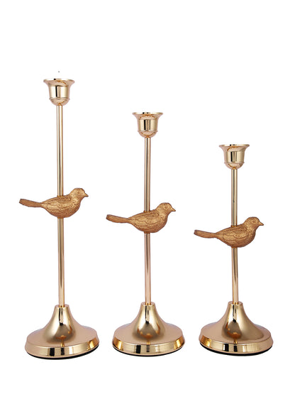 Gold Tonde 3 Pieces Textured Avian Elegance Metal Candle Holder