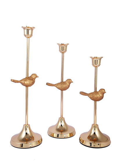 Gold Tonde 3 Pieces Textured Avian Elegance Metal Candle Holder