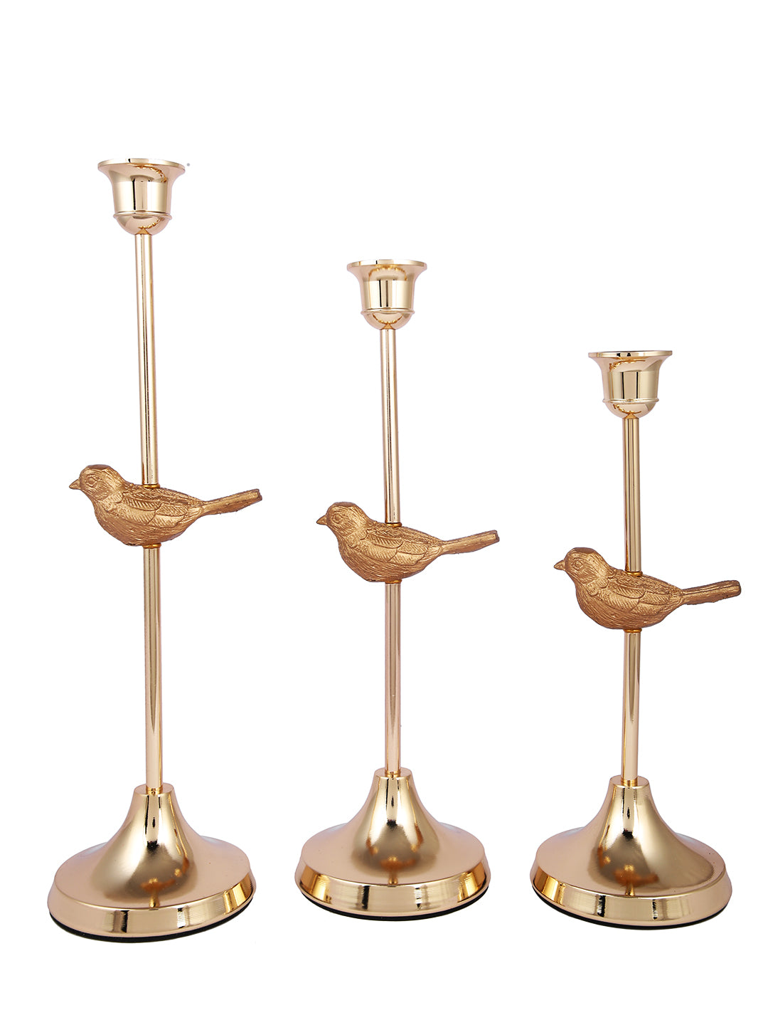 Gold Tonde 3 Pieces Textured Avian Elegance Metal Candle Holder