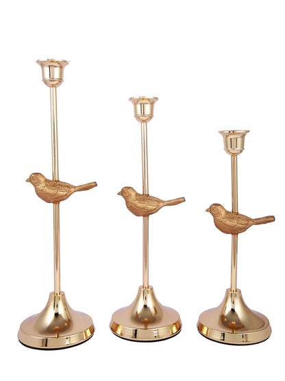Gold Tonde 3 Pieces Textured Avian Elegance Metal Candle Holder