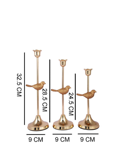 Gold Tonde 3 Pieces Textured Avian Elegance Metal Candle Holder