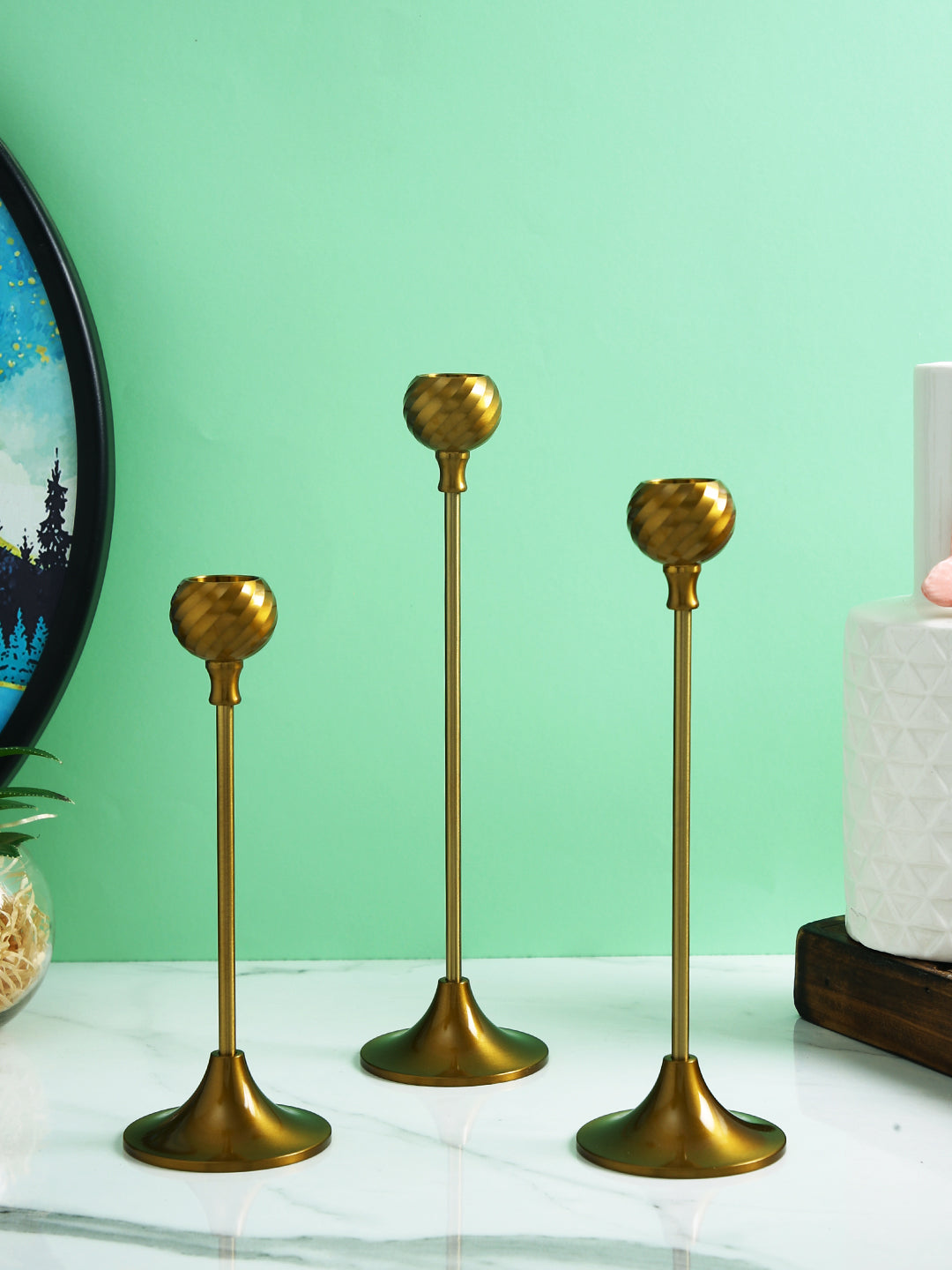 Gold-Tone 3Pcs Metallic Candle Holder