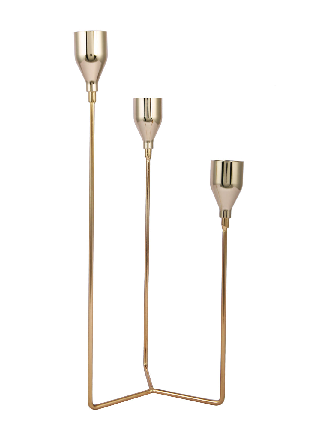 Gold Toned Solid 3 Arm Pillar Metal Candle Holder