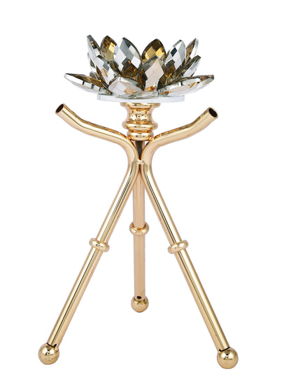Majestic Sunburst Gold Toned Solid Metal Pilar Candle Holder