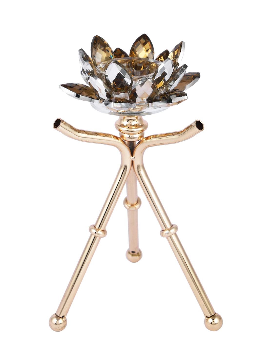 Majestic Sunburst Gold Toned Solid Metal Pilar Candle Holder
