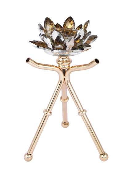 Majestic Sunburst Gold Toned Solid Metal Pilar Candle Holder