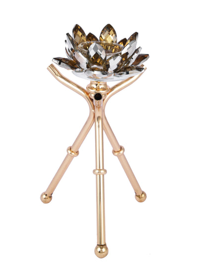 Majestic Sunburst Gold Toned Solid Metal Pilar Candle Holder