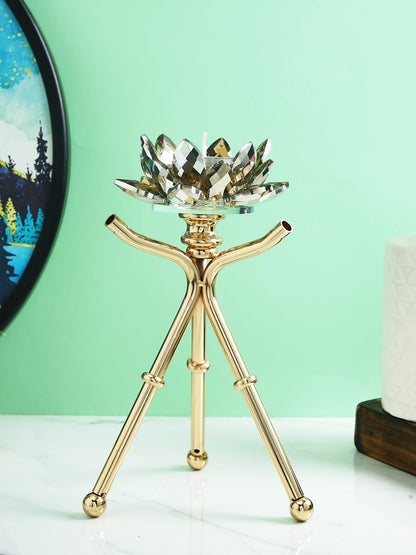Majestic Sunburst Gold Toned Solid Metal Pilar Candle Holder